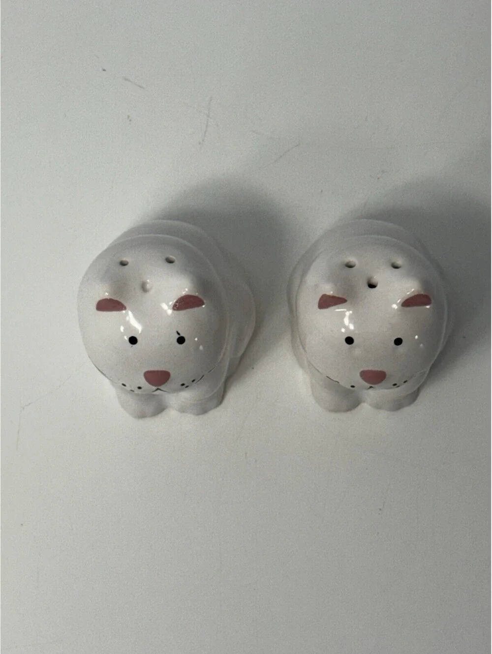 VTG 1980s Brazilian “Cozy Cats” White Ceramic Salt & Pepper Shakers 3.5” H EUC